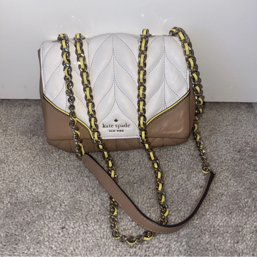 Kate Spade White and Tan Crossbody Quilted Bag